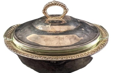 Vintage Silverplate Lidded Casserole Dish With Glass Liner