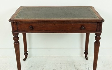 WRITING TABLE, Victorian mahogany with green leather top, fr...
