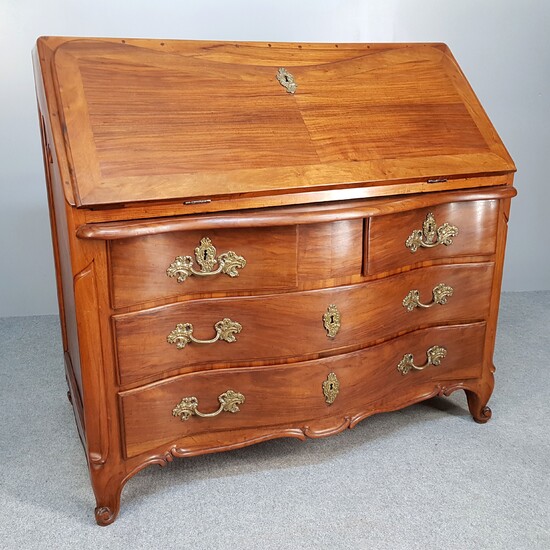 Walnut sloping SECRETARY decorated with gilt bronze, curved front, opening...