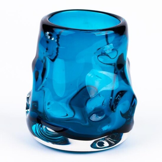 Whitefriars Knobbly Kingfisher Blue Glass Designer Vase