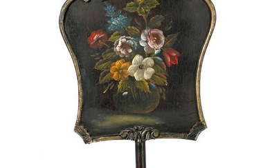 (-), Zwart geschilderd sierscherm met floraal decor, 20e...