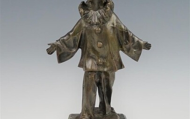 (-), bronzen sculptuur met voorstelling van Pierrot op...