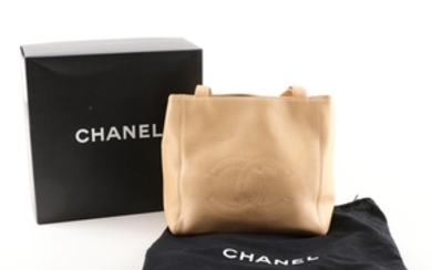 Chanel CC Light Beige Caviar Calfskin Leather Tote Bag