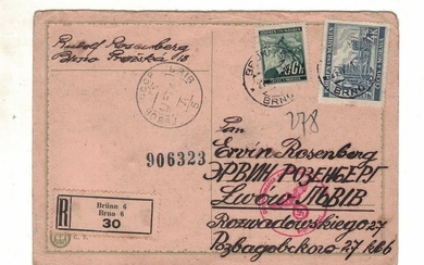 גלויה שנשלחה בדואר רשום מהעיר ברנו בבוהמיה מורביה [צ'כיה] תחת הכיבוש הנאצי לעיר לבוב בפולין – לקרוב משפחתו – עדיין תחת הכיבוש הרוסי, סמוך לפלישת הגרמנים לשם
