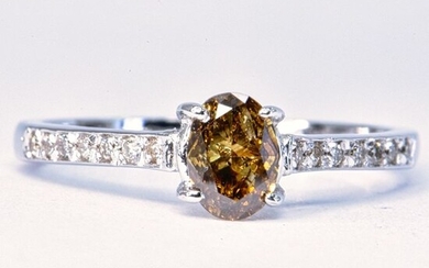 0.61 ct Natural Fancy Deep Yellowish Brown VS2 - 14 kt. White gold - Ring - 0.50 ct Diamond - Diamonds