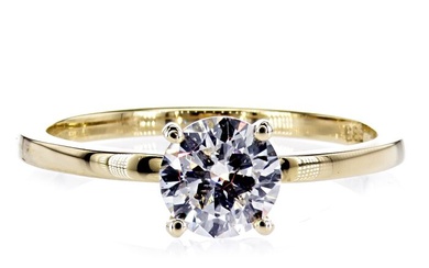 0.91 Ct Round Diamond Ring - 14 kt. Yellow gold - Ring - Clarity enhanced Diamond