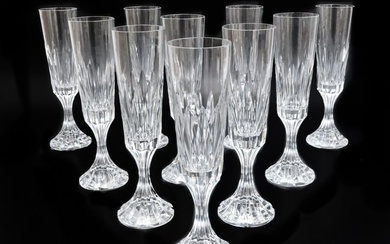 10 Baccarat France Crystal Glass Champagne Flute Goblets in D'Assas, Signed