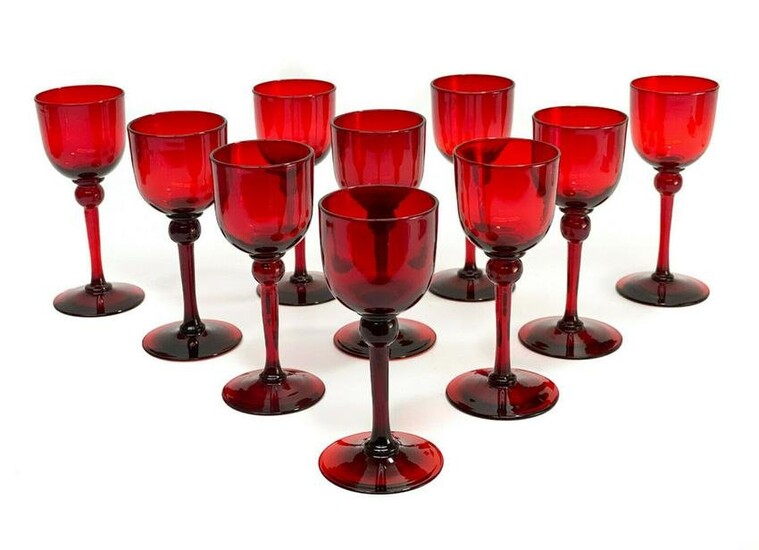 10 Steuben Selenium Red Glass Wine Goblets #6963
