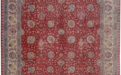 10 x 13 Red Handmade Persian Signed Tabriz Rug