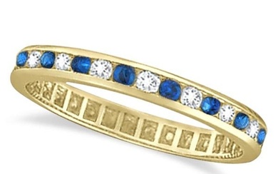 1.04ctw Blue Sapphire and Diamond Channel Set Eternity Band 14k Yellow Gold