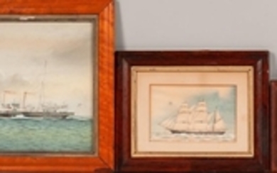 American School, 19th/20th Century Three Framed Maritime Works on Paper: British Steamship