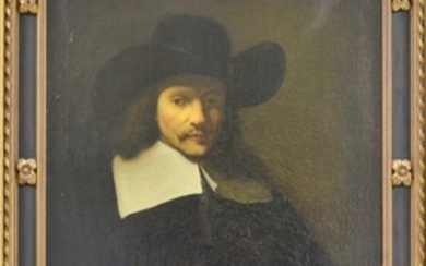 Manner of Rembrandt van Rijn (Dutch, 1606-1669) Portrait Head of Man in White Collar and Black Hat