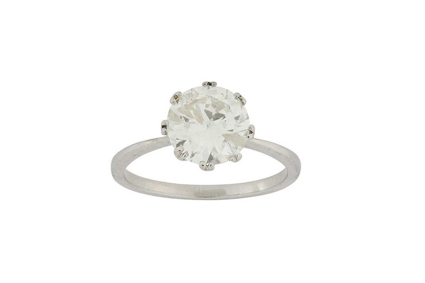 A diamond single-stone ring The brilliant-cut diamond, weighing 2.37...