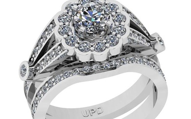 1.17 Ctw SI2/I1 Gia Certified Center Diamond 14K White Gold Bridal Style Wedding set Ring