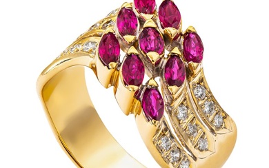 1.26 tcw Ruby Ring Yellow Gold - Ring Rubies - 0.30 ct Diamonds - No Reserve Price