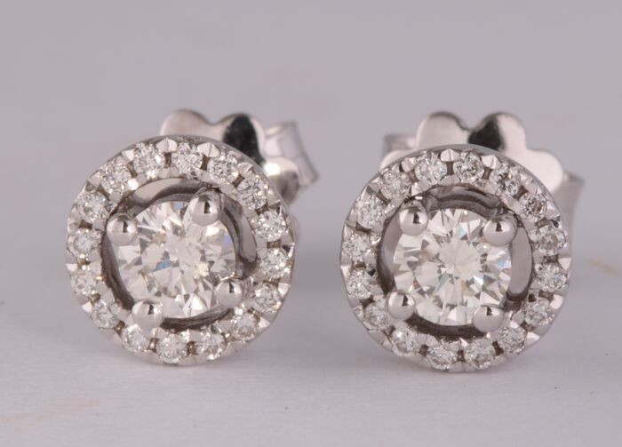 14 kt. White gold - Earrings - 0.75 ct Diamond - Diamond