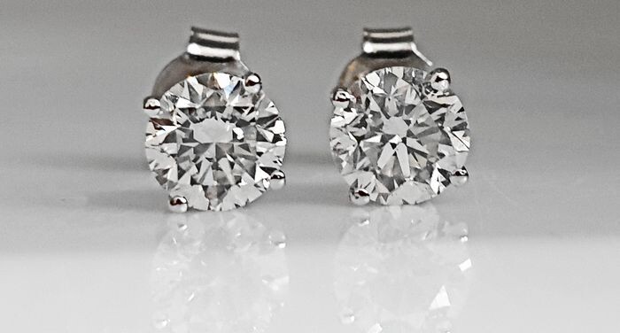 14 kt. White gold - Earrings - 1.02 ct Diamond - No Reserve VS