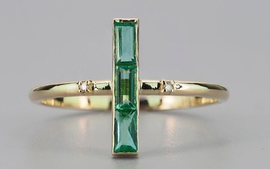 14 kt. Yellow gold - Ring Emerald - Diamonds