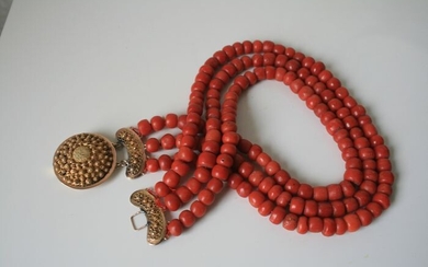 14 kt. blood coral with golden lock - Necklace blood coral