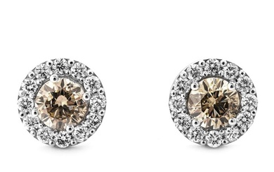1.45 tcw Diamond Earrings - 14 kt. White gold - Earrings - 1.05 ct Diamond - 0.40 ct Diamonds