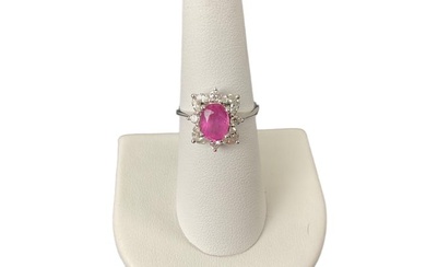 14K White Gold and Pink Sapphire and Diamond Cocktail Ring