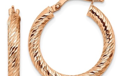 14k Rose Gold Diamond-cut Round Hoop Earrings
