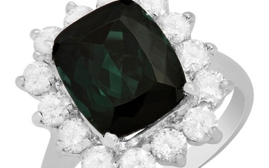 14k White Gold 4.46ct Green Tourmaline 1.27ct Diamond Ring