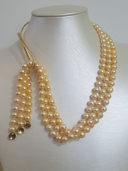 18 kt. Akoya pearl, Yellow gold - Necklace, Akoya Pearls Mixed
