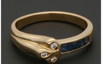 18 kt. Gold - Ring - 0.01 ct Diamond - Sapphire
