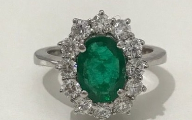 18 kt. Gold, White gold - Ring Emerald - Diamond