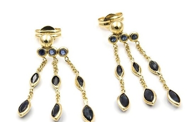 18 kt. Gold, Yellow gold - Earrings - 2.00 ct Sapphire