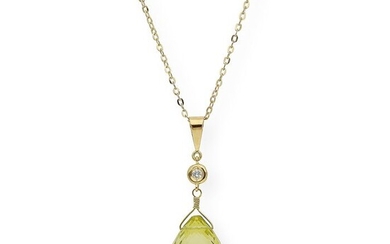 18 kt. Gold, Yellow gold - Necklace with pendant - 0.10 ct Diamond - Citrines