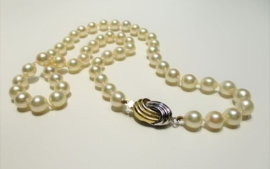 18 kt. White gold, Yellow gold, Salt water Akoya pearls diameter 7.20 mm - Necklace