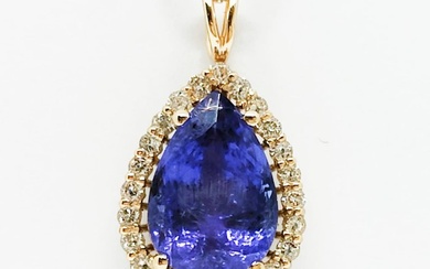 18 kt. Yellow gold - Necklace with pendant - 3.16 ct Tanzanite - Diamonds