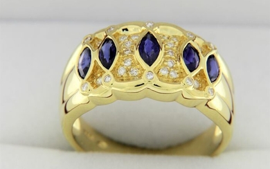 18 kt. Yellow gold - Ring - 1.20 ct Sapphires - Diamonds