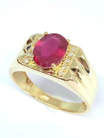 18 kt. Yellow gold - Ring - 3.00 ct Ruby - Diamonds