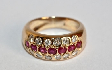 18 kt. Yellow gold - Ring Diamonds - Rubies