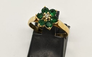 18 kt. Yellow gold - Ring Emerald - Diamond