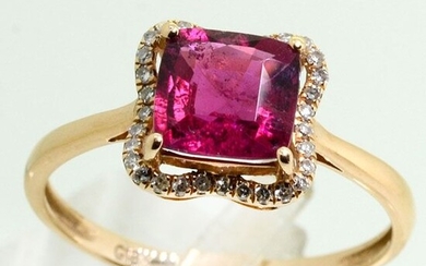 18 kt. Yellow gold - Ring Rubylite - Diamonds