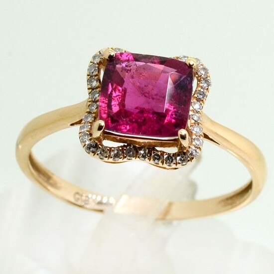 18 kt. Yellow gold - Ring Rubylite - Diamonds