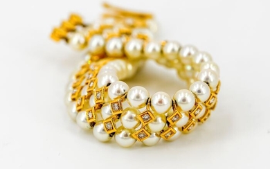 18 kts. Yellow gold - Bracelet Diamond - Pearl
