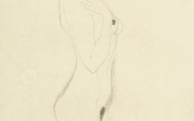 Gustav Klimt (1862-1918), Schreitende nach rechts, die rechte Hand an der Schulter, das Gesicht dem Betrachter zugewendet