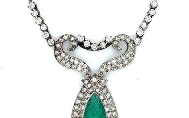 18K White Gold GIA Certified Colombian Emerald & Diamond Necklace