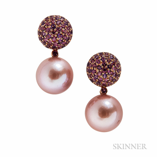 18kt Rose Gold and Pink Pearl Earrings