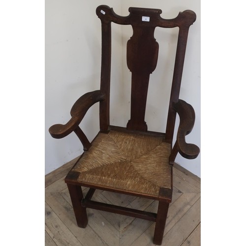 18th/19th C Oak country style broad seated armchair with dro...