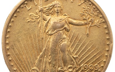 1909/8 overdate gold USA Double Eagle $20 Saint Gaudens Phil...