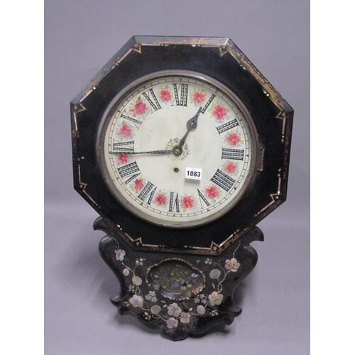19C BLACK LACQUERED MOTHER OF PEARL INLAID WALL CLOCK, 44CM ...