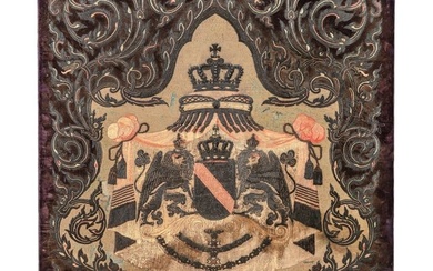 19C German Royal Coat of Arms Family Crest Textile