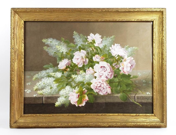 19th C. Watercolor of Still Life Flowers Signed
