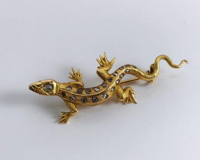 19th Century 18K Gold Gecko Pendant